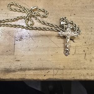 Gold Rope Chain Crucifix Necklace